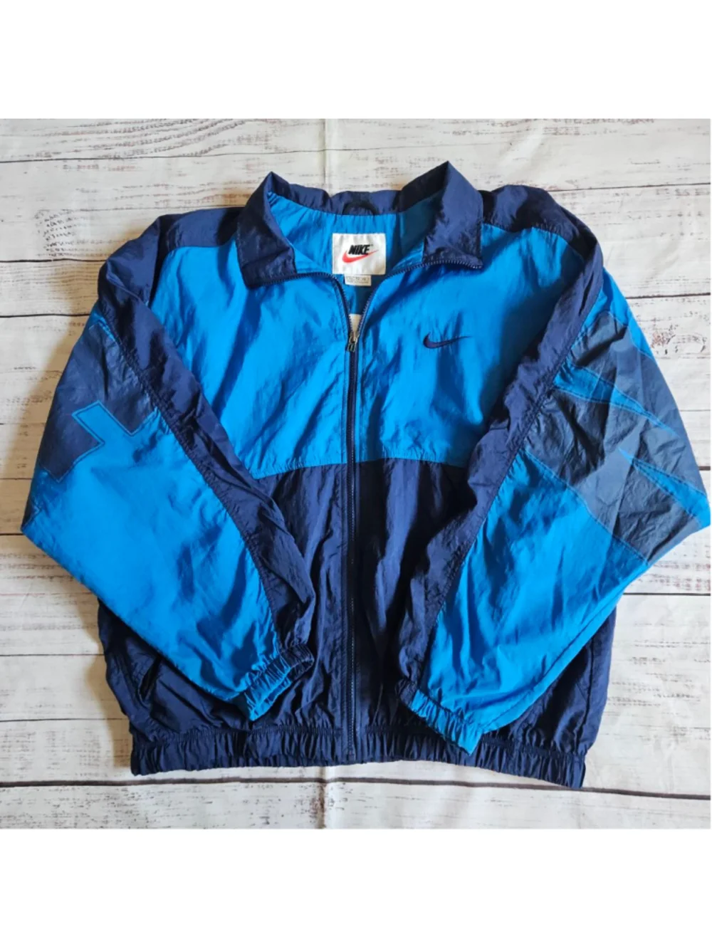 Vintage Nike Spellout Colorblock Blue Windbreaker Full Zip Jacket Mens XL